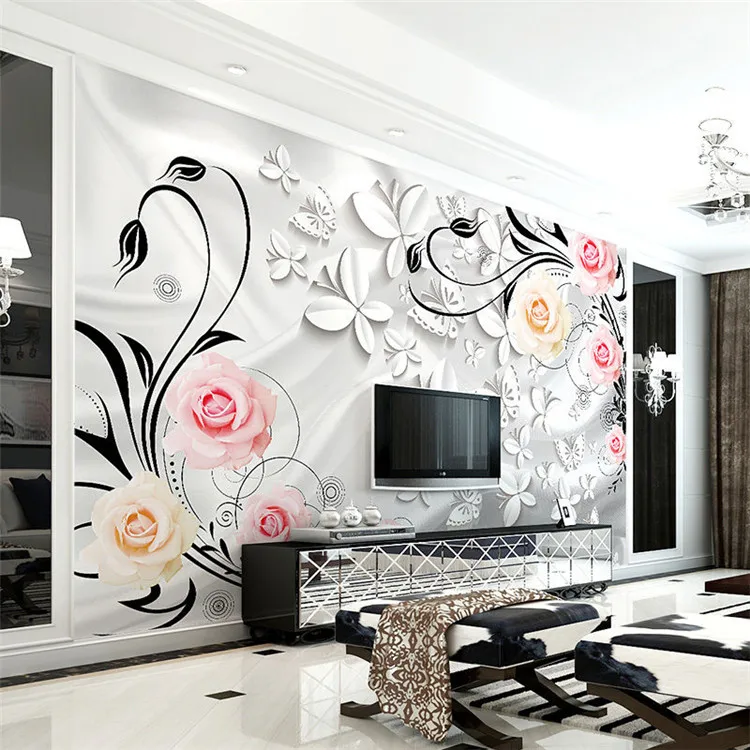 

Rose Bedroom Wall Painting Wallpaper 3D Living Room TV Background Wall Cloth Simple Wallpaper Mural Decorative Painting