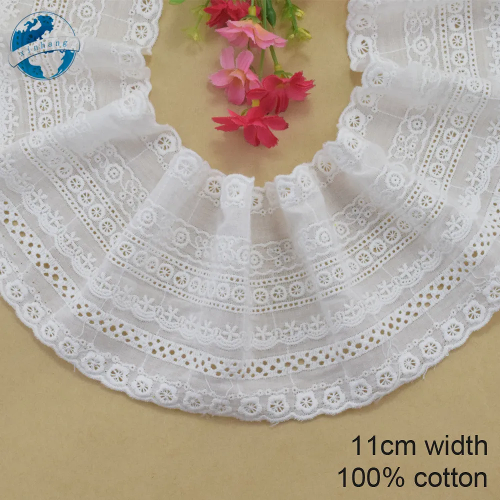 11cm Width White 100% Pure Cotton Embroidery French Lace Ribbon Fabric Guipure Diy Trims Warp Knitting Sewing Accessories#3761