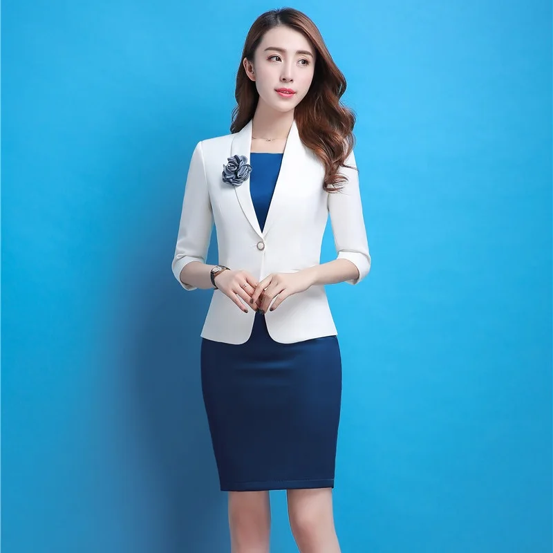 New High Quality Spring Autumn Formal Blazers Suits With Jackets Coat And Dress Slim Fashion Female Office Uniforms