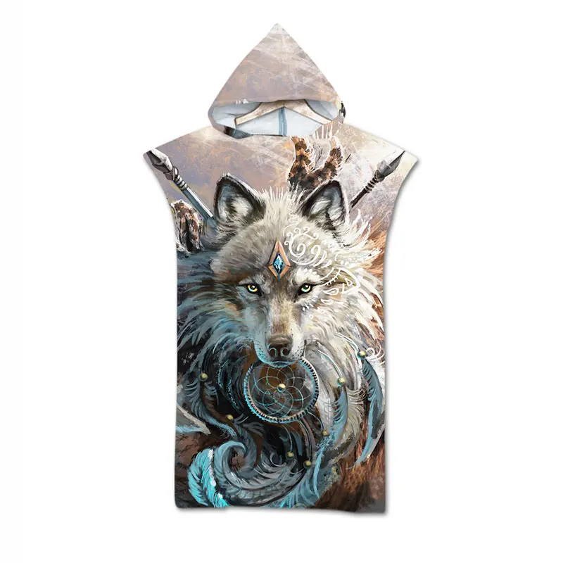 

Wolf Warrior by SunimaArt Hooded Beach Towels Lion Shower Towel Indian Wolf Dark Night For Adults Swimming Bath Shower Towels