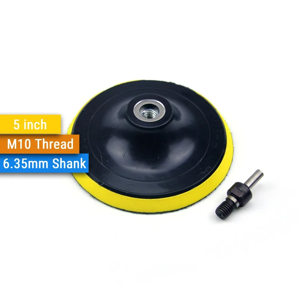 5 zoll (125mm) m10 Gewinde Zurück-up Schleifen Pad + 6,35mm/8mm Schaft für 5 "Haken & Schleife schleif Scheiben, winkel Grinder Zubehör