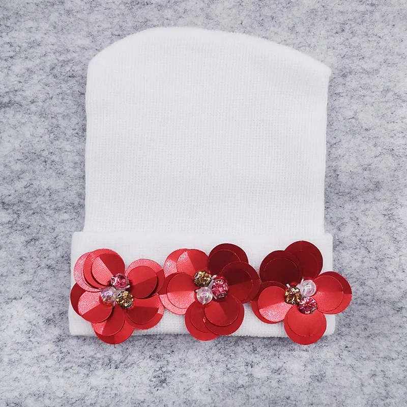 

GZHilovingL Newborn Baby Girls Flower Hosptial Beanies Hats 2019 Soft Cotton Knitting Hat Cap For Girls Newborn Photography Hats