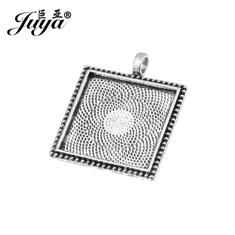 30PCS Square Pendant Base 25mm Metal Alloy Blank Tray Charms For Jewelry Making Accessories Necklaces Or Keychains Components