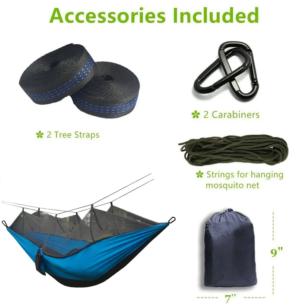 Mosquito Net Hammock com ganchos pretos, 210T Parachute, barraca de acampamento ao ar livre, usando dormir, frete grátis