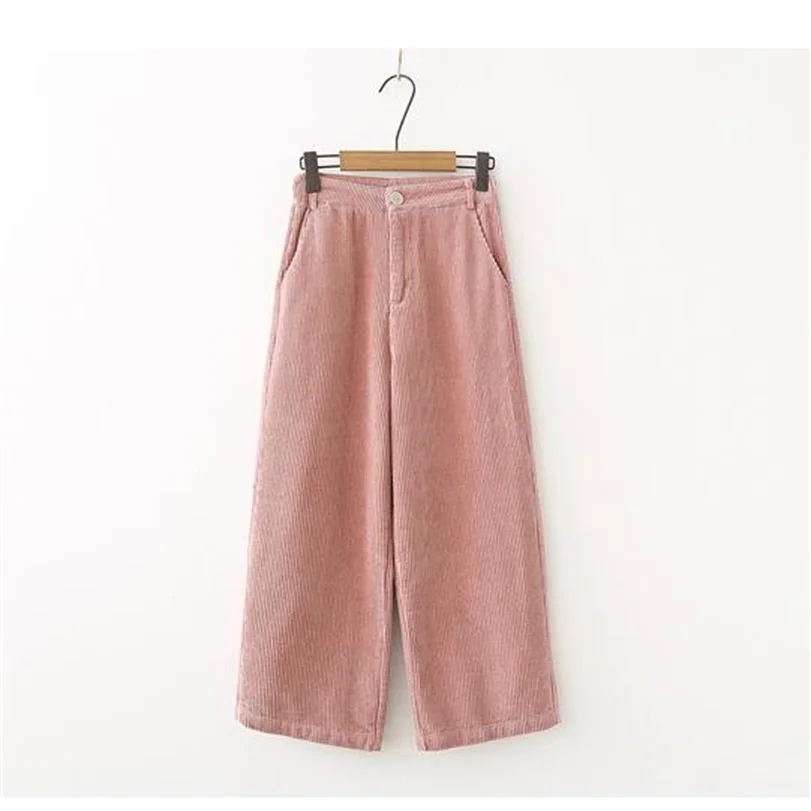 Spring and autumn new fashion quality corduroy wide leg pants casual women's loose wild high waist solid color nine pants TB1809