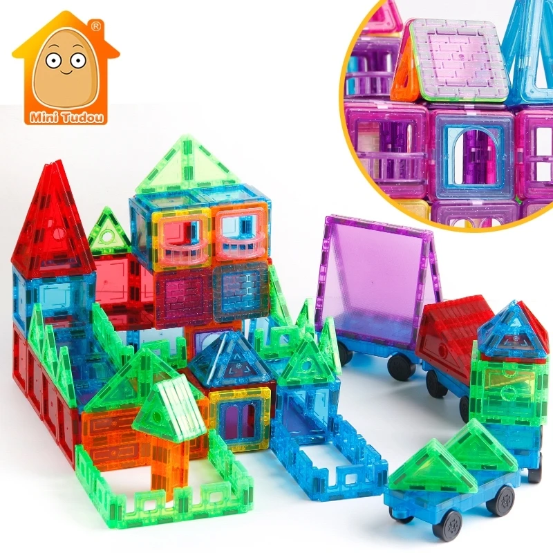 

46-72PCS Transparente Magnetic Tiles Magnetic Constructor Technic Building Block Girls Toys Enlighten Toy For Children