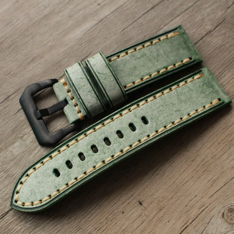 New Retro Green Leather Watchband 20 22 24MM For PAM 386 441 Calf Leather Gray Men's Leather Strap