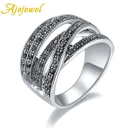 Ajojewel New Men Black Cross Ring Rhinestone Women Wide Band Rings Fashion Vintage Jewelry Wholesale Bijoux Femme