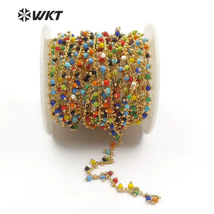 

WT-RBC059 Wholesale Special Custom Design colorful beads chain charming dangle beads with Gold Electroplated for women jewelry