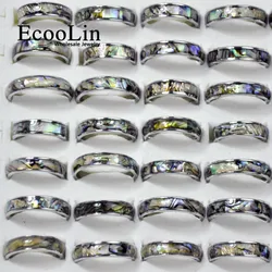 50Pcs EcooLin Brand Fashion Natural Shellfish Abalone Shell 316L Stainless Steel Rings For Women Jewelry Lots Bulk LR4029