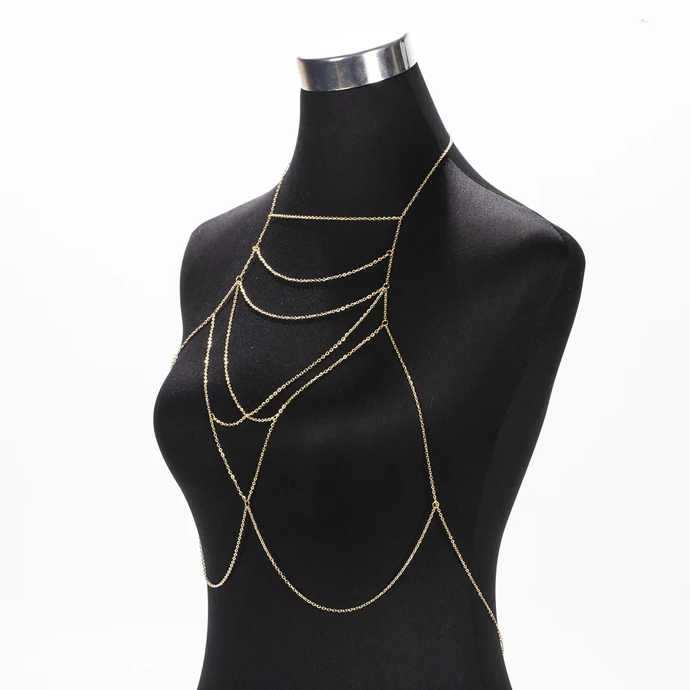 New Trendy Geometric Gold  Color Body Chains For Women Lady Chest Chain Bikini Body Jewelry Necklace BY06