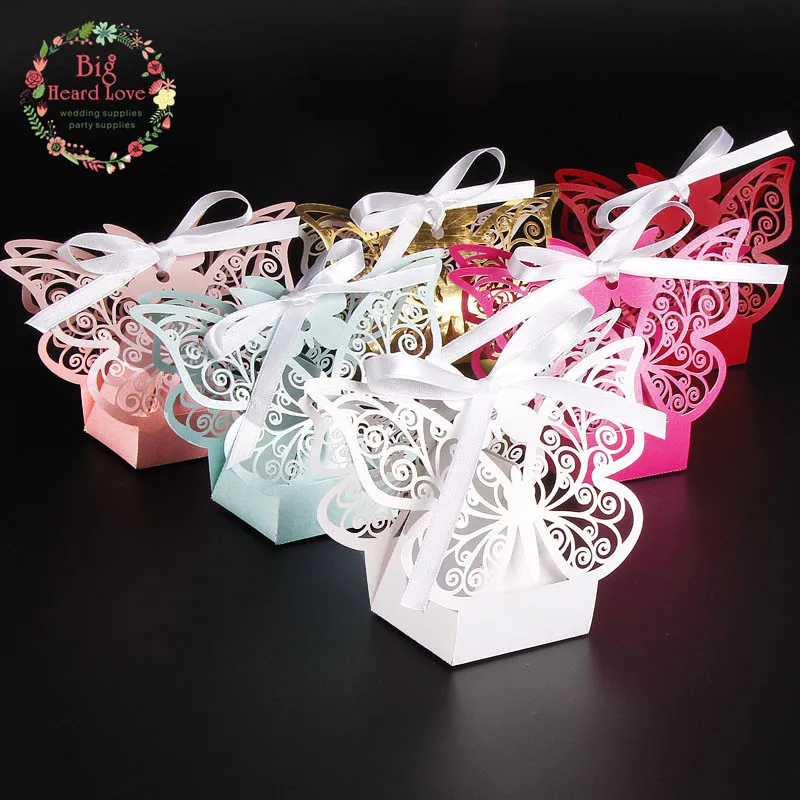 50Pcs Laser cut Butterfly Wedding Candy Box Wedding Favors and Gifts For Christmas and Wedding Party Decoration(can customized)