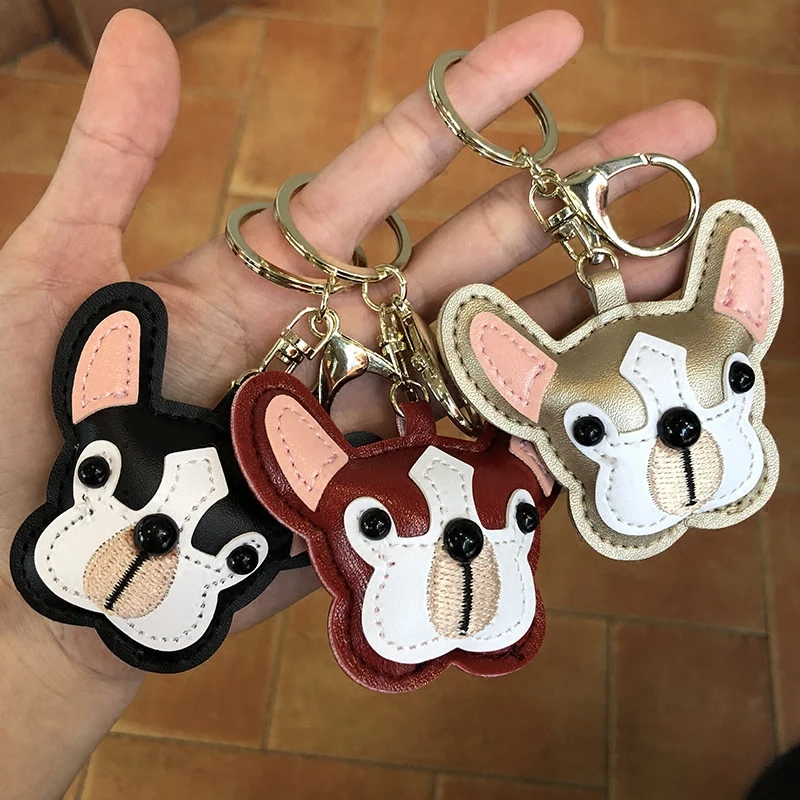 MPPM French Bulldog Leather Keychain Bag Charm Trinket Chaveiros Bulldog Bag Accessories Punk Style Pendan