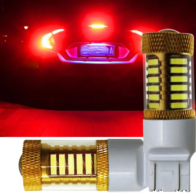 Wholesale 50 pieces /lot car led signal light T20 7443 580 auto brake lights 7014 24smd high bright tail lamp white red DC 12V