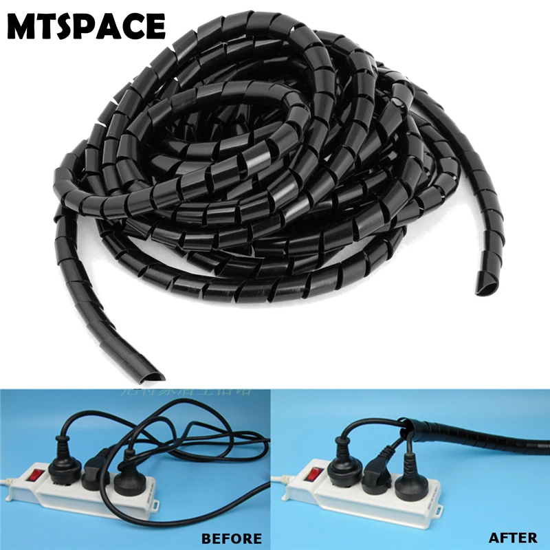 MTSPACE 6M 12mm Sheath Winding Tube Spiral Range Cache Cable Cord Wire Organizer PC TV Winding Pipe Make The Wire Succinct