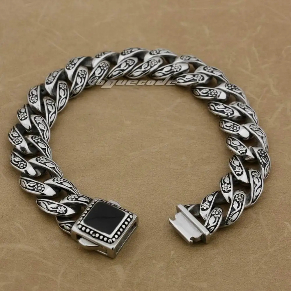 10 Lengths 316L Stainless Steel Rose Flower Mens Biker Rock Punk Bracelet 4R013A