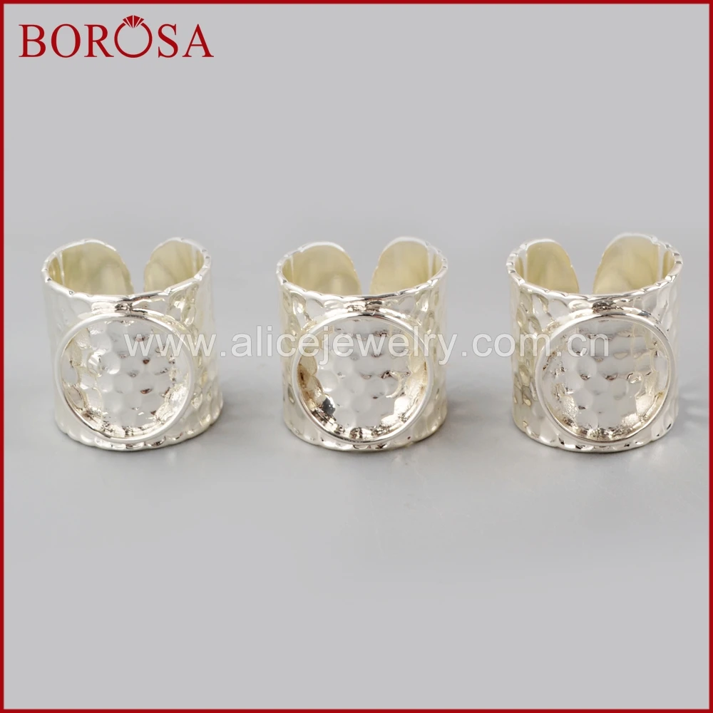 BOROSA 10/20PCS Silver Color Brass Round Blank Ring Base Fashion Metal Rings Settings for Druzy Gems Ring Jewelry DIY PJ114-S