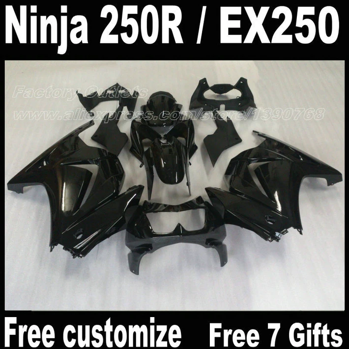 ABS Fairings set for Kawasaki Ninja 250R 2008 - 2013 2014 EX250 08 09 10-13 14 ZX250R all glossy black fairing kit FT23