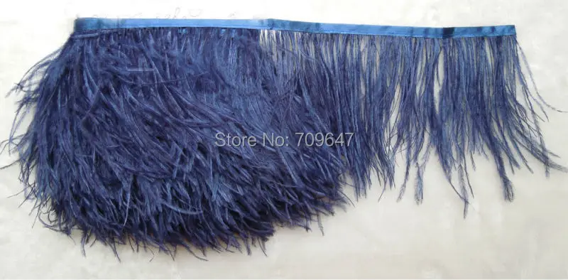 

2Meters/Lot!5-6"12-15cm Height ,Dark Blue Ostrich Feather Trim Fringe on Satin Header,1-ply,home decoration accessories