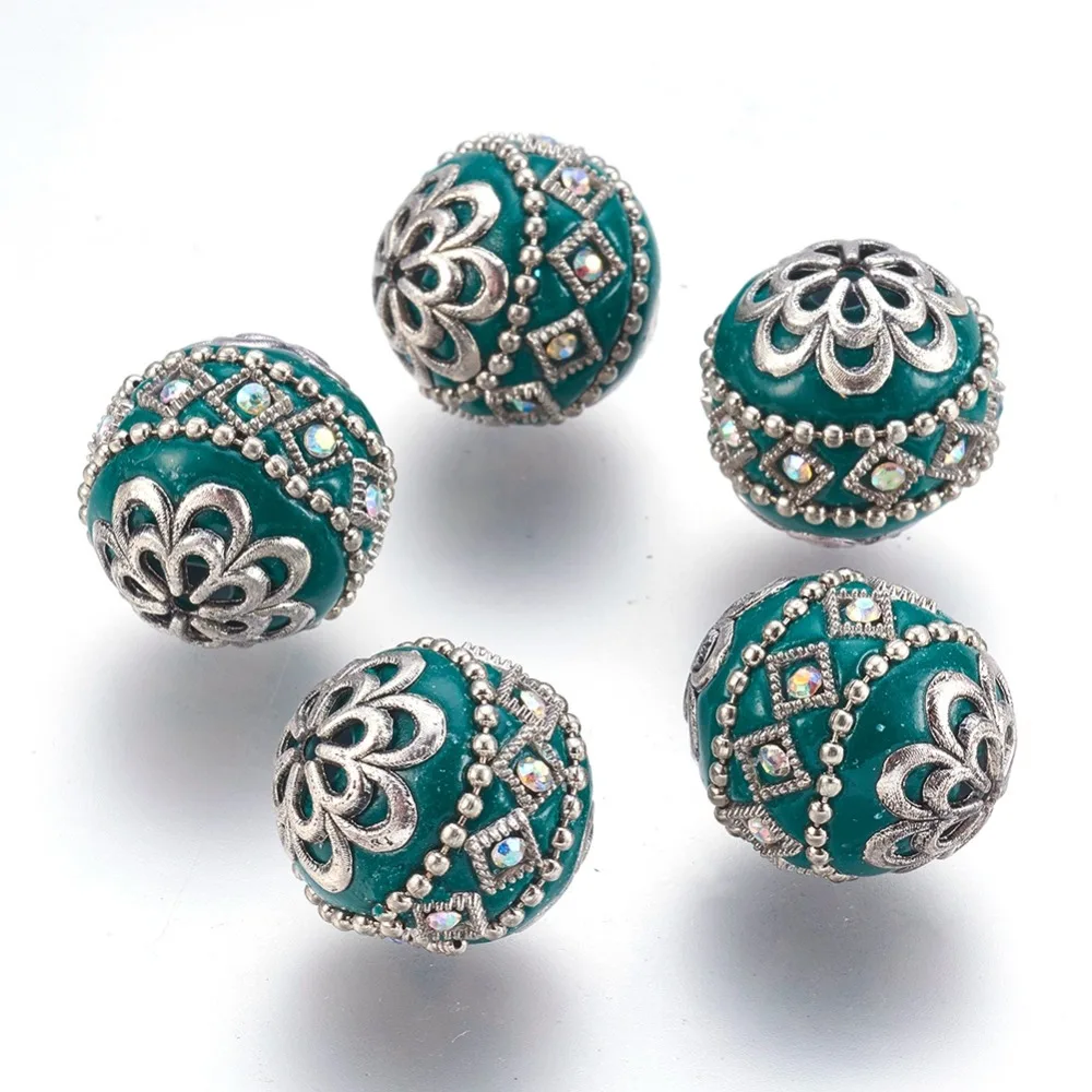 5pcs 20mm Handmade Indonesia Beads with Metal Findings Round Antique DIY Jewelry Making Necklace Bracelets Supplies