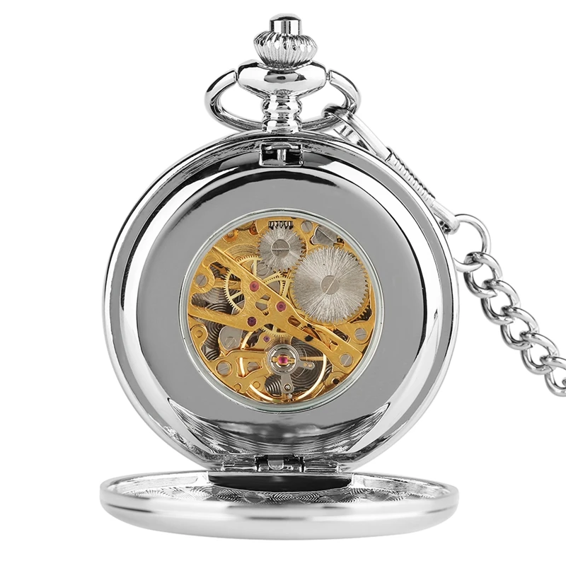 Einfache Design doppel volle hunter Mechanische Taschenuhr für Frauen Männer Steampunk Kette Uhren Geschenk Uhr Top Marke Luxus reloj