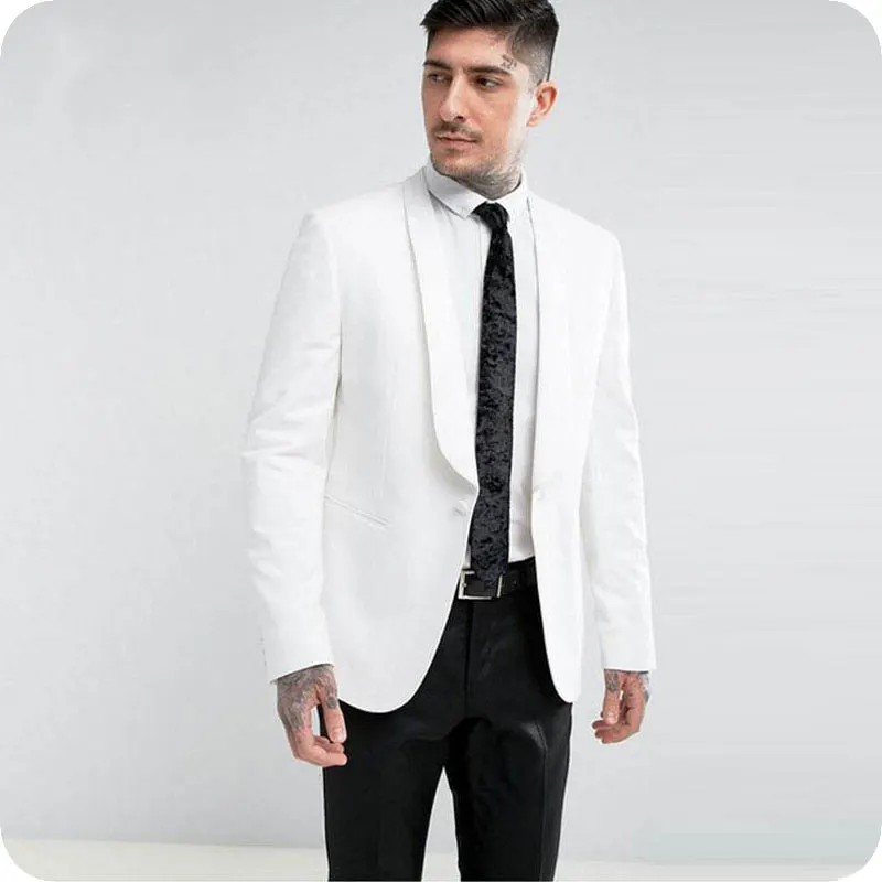 

White/Ivory Groom Tuxedos Men Suits for Wedding Slim Fit Best Man Blazers Jacket 2Pieces Shawl Lapel Custom Made Men Suit Pants