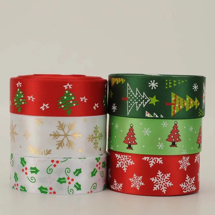 NEW 12 yards fixed set 22/25mm mix 6 style Christmas pattern printed grosgrain/satin ribbon,each is 2 yards