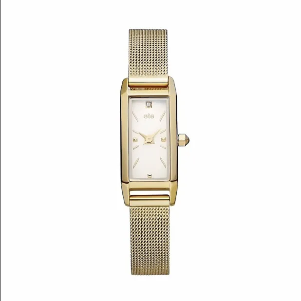 Japanese Style Watch Female Retro Rectangular Full Zircon Dial Lady fashion Watch Steel Watchband Small Golden Quartz Watch