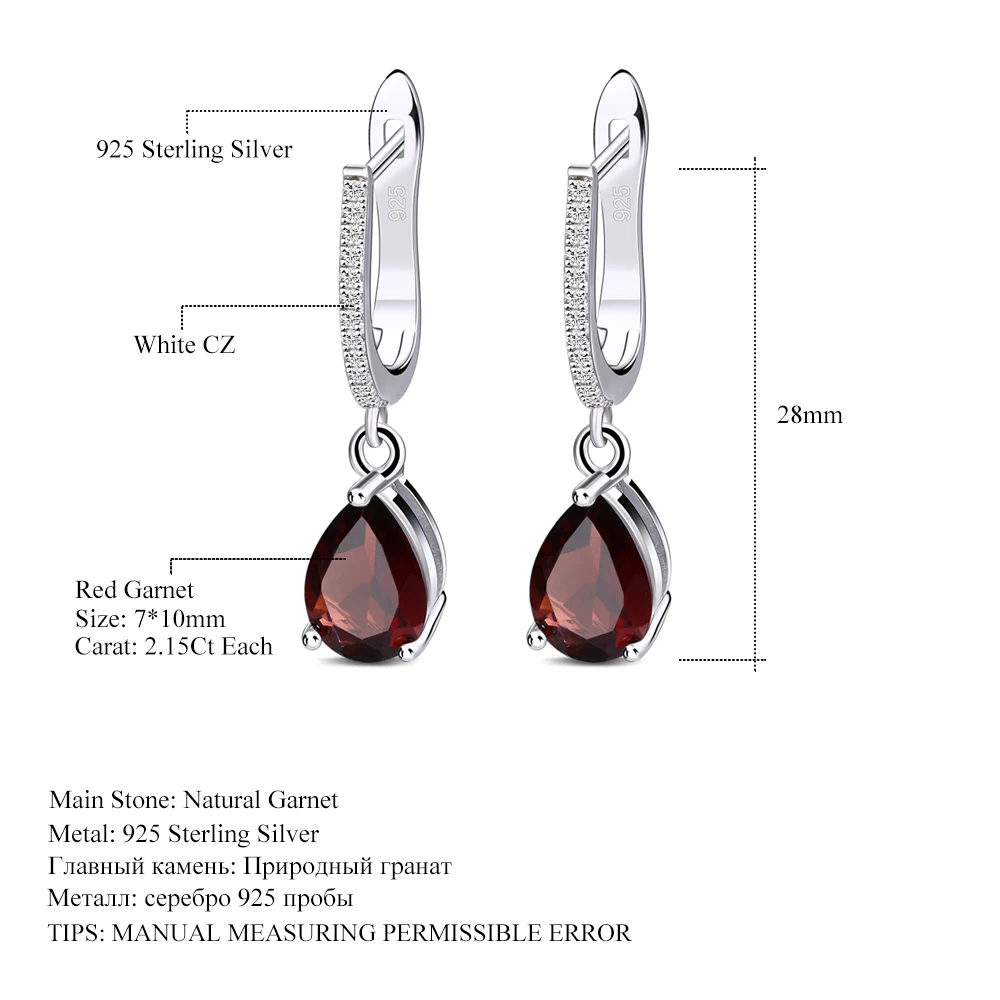 Gem's Ballet 4.31Ct Oval Natural Red garnet Gemstone Drop Earrings 925 Sterling Silver for Women  Wedding Fine Jewelry