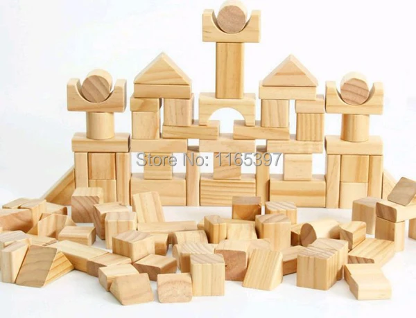 Free ship 1 Set of 100pc children kids natural Wooden build blocks Montessori sensorial early development  Educational material