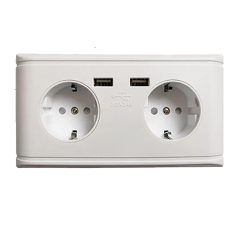 250V,16A Outlet DC 5V 2A Duplex Receptacle Socket EU Plug Dual USB Wall Charger Power Outlet Supply Charging With Socket