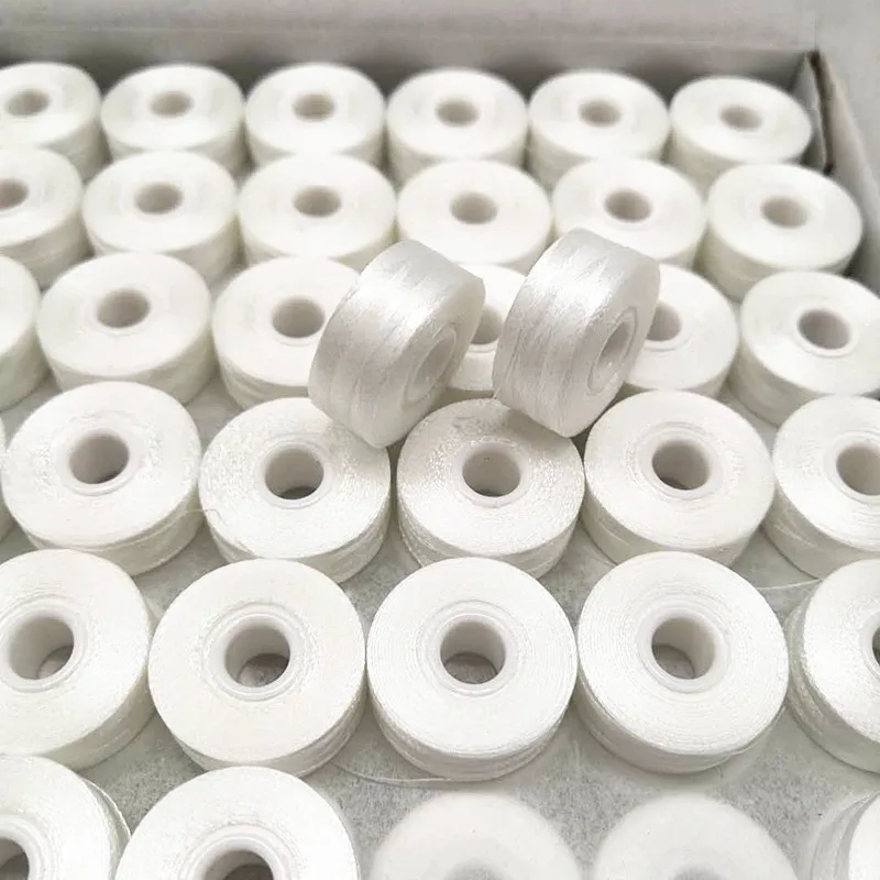 100% Polyester Sideless Embroidery Bobbin Thread 144pcs/box Size L White/ Black 70D/2 Sideless Prewound Bobbins for Embroidery