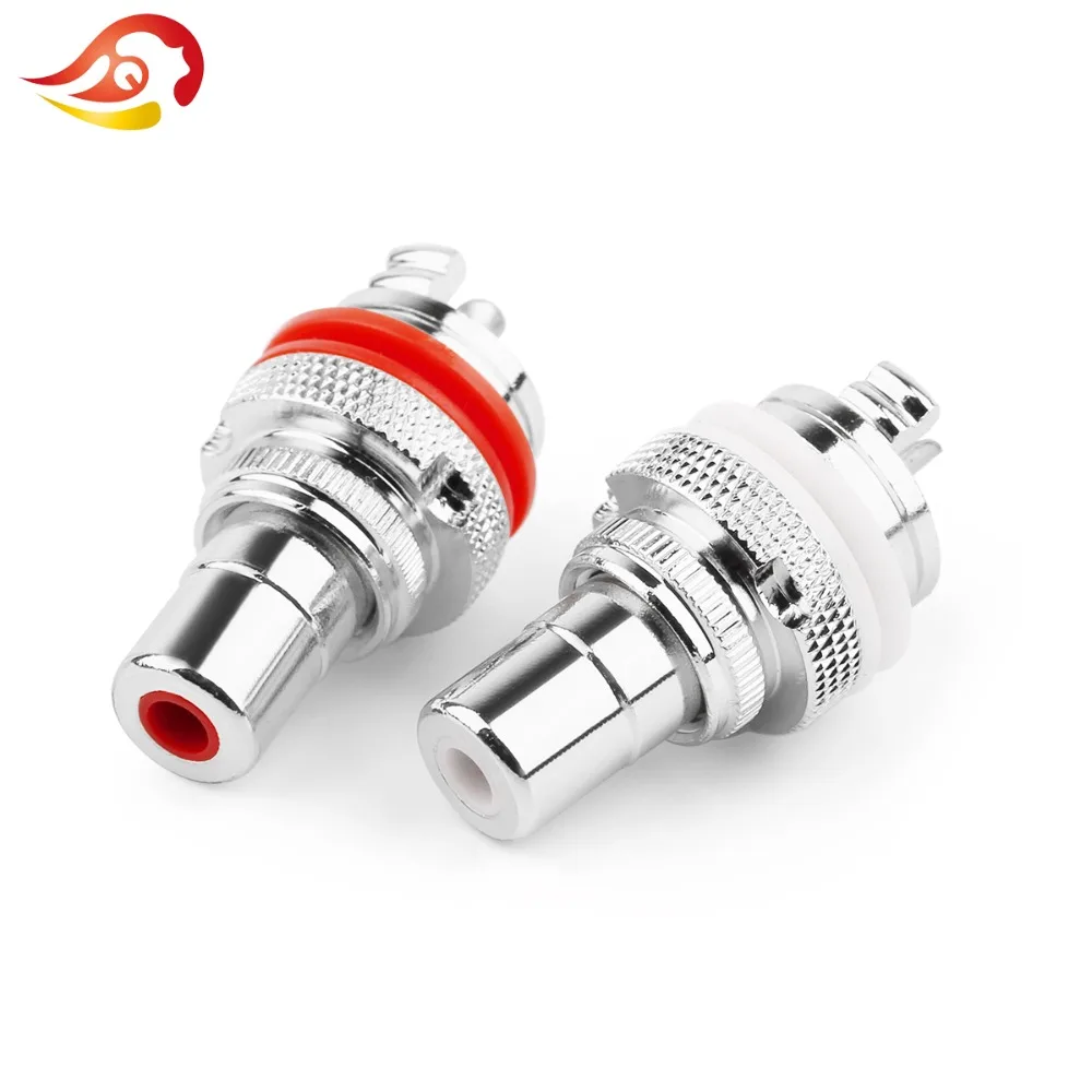 QYFANG RCA Female Socket Chassis CMC Connector Rhodium Plated Copper Jack 32mm Copper Plug Amp HiFi White Red Audio Jacks