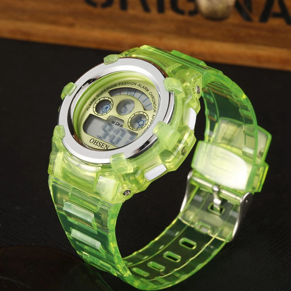 Relojes digitales para niños y niñas, pulsera deportiva de silicona verde a prueba de agua, cronómetro con alarma, relojes electrónicos