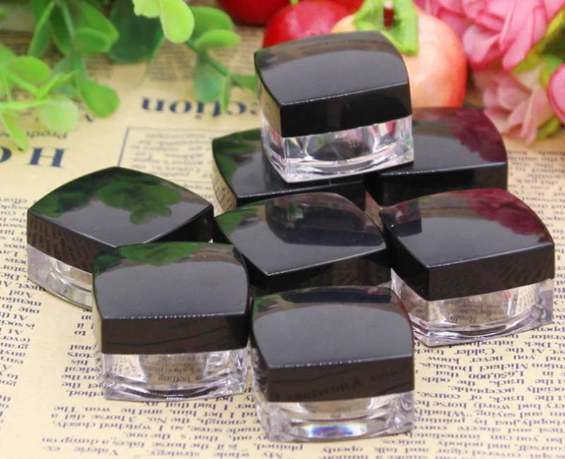 

50pcs/lot 3g 5g 10g 20g Square Acrylic Cream Jar Boxes Empty packaging Container bottle Cream Box with black lid