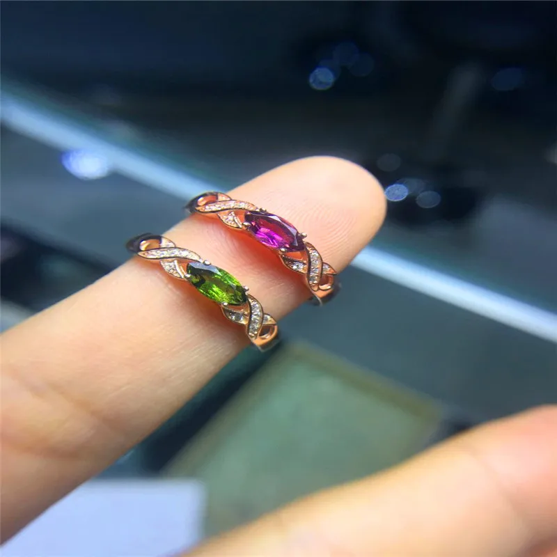

2017 Natural tourmaline Ring 925 Sterling Silver Gemstone Jewelry Women Fine Jewelry Green Charm ring Mariques horse eye