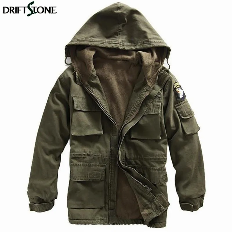 

Mens Winter Military Cotton Jacket US Army AIR FORCE Thermal Trench with Hood Casual Wadded Jacket Fleece Lining Military Coat