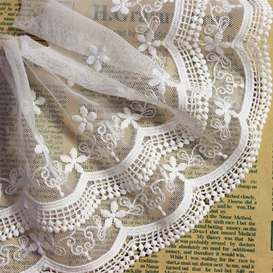 

5 yards/lot width 14cm 5.51" white mesh embroidery lace trim ribbon 1026846L4K699