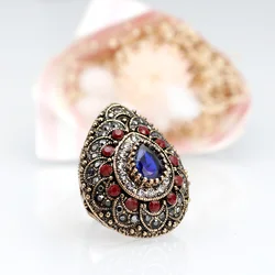 New Bohemia Big Vintage Rings For Women Antique Gold Color Turkey Design Heart Style Ethnic Wedding Natural Stone Rings Jewelry