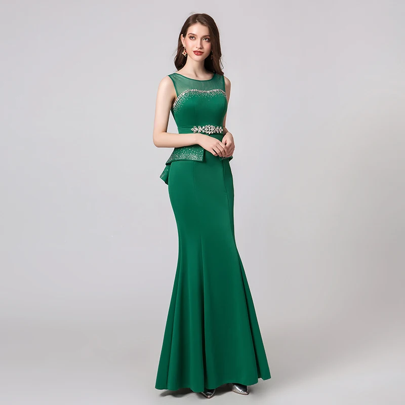 JaneVini Elegante Verde Lungo Della Sirena Abiti da ballo 2019 Scoop Neck Senza Maniche In Rilievo del Raso di Lunghezza Del Pavimento Convenzionale Vestido Abiti di Promenade