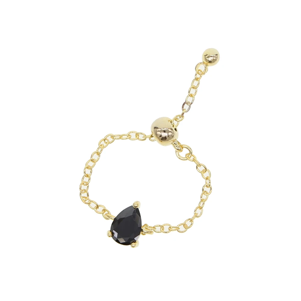 New Sale delicate single stone tear drop CZ BLACK RED WHITE Austria Crystal Ring 18KRGP gold Color Rings for Women Adjust ring