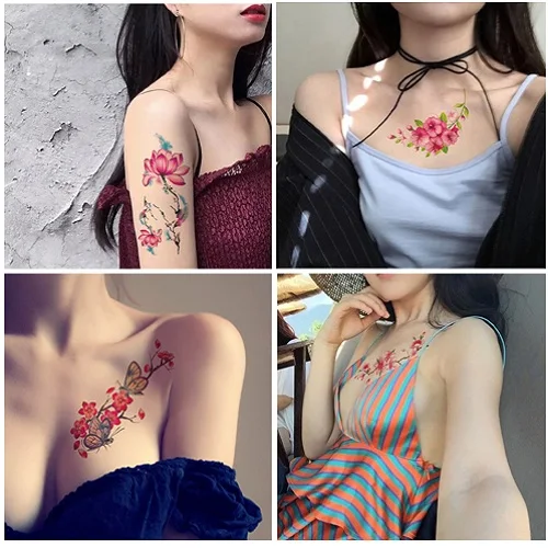 1piece Body art  flash henna tattoo fake temporary tattoos stickers rose peony flowers arm shoulder tattoo waterproof women