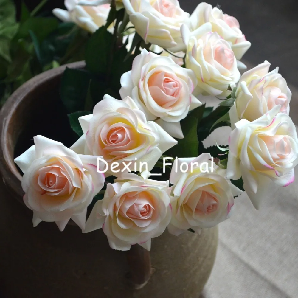 Real Touch Silk Roses for Wedding Centerpieces, Light Blush, Bridal Bouquets, Home Flowers, DIY Flowers, Party Accessory