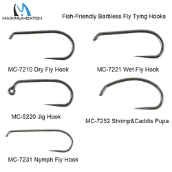 Maximumcatch 100pc Eye-Down Fish-Friendly Barbless Fly Tying Hook 10#12#14#16#18# Dry&Wet&Nymph&Shrimp Caddis Pupa Jig Hooks