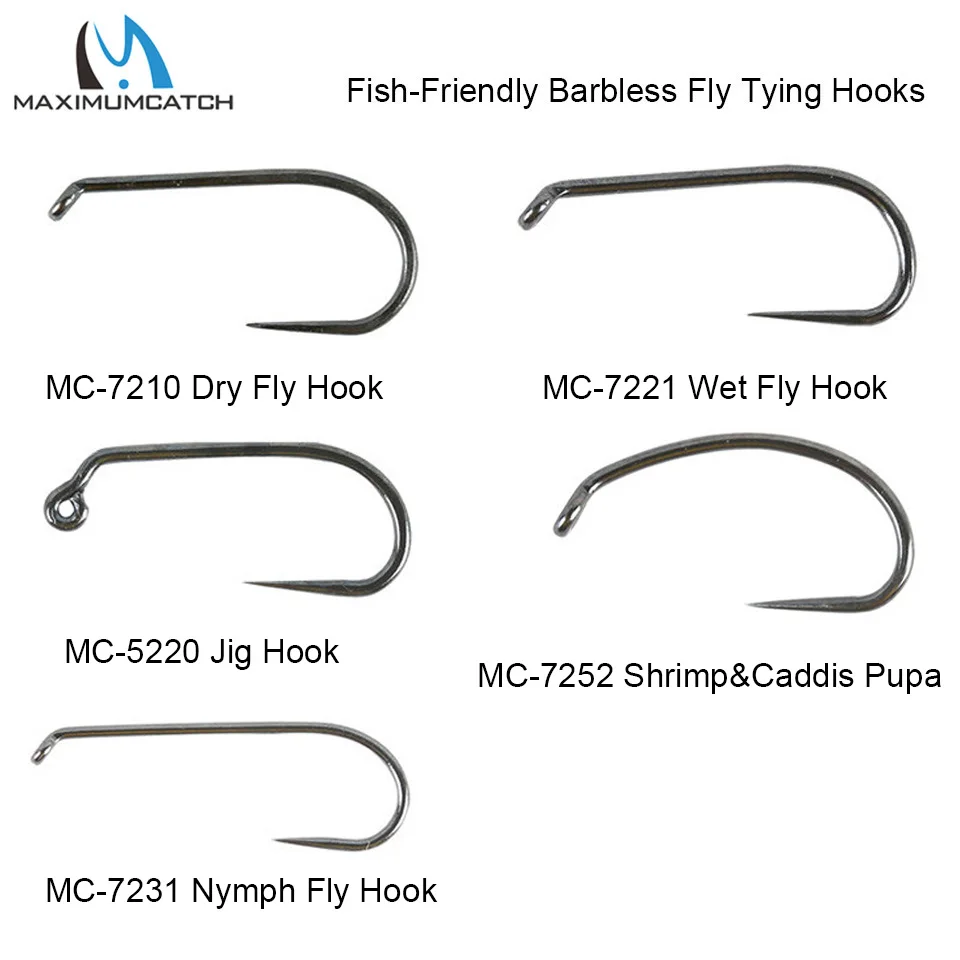 Maximumcatch 100 szt. Hak do wiązania much bez zadziorów, przyjazny dla ryb 10 # 12 # 14 # 16 # 18 #   Haczyki jigowe Dry&Wet&Nymph&Shrimp Caddis Pupa