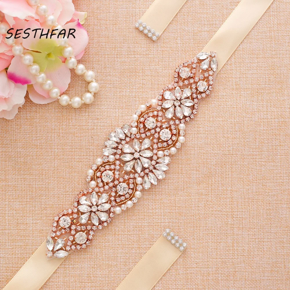 

SESTHFAR Rhinestone belt Diamond Wedding Belts Satin Rhinestone Wedding Dress Belt for Bride Waistband Bridal Sashes