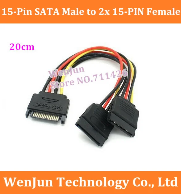 

Top Sale new high qualtiy 15pin SATA Male to 2 SATA Splitter Female Power Cable free shipping 20pcs/lot