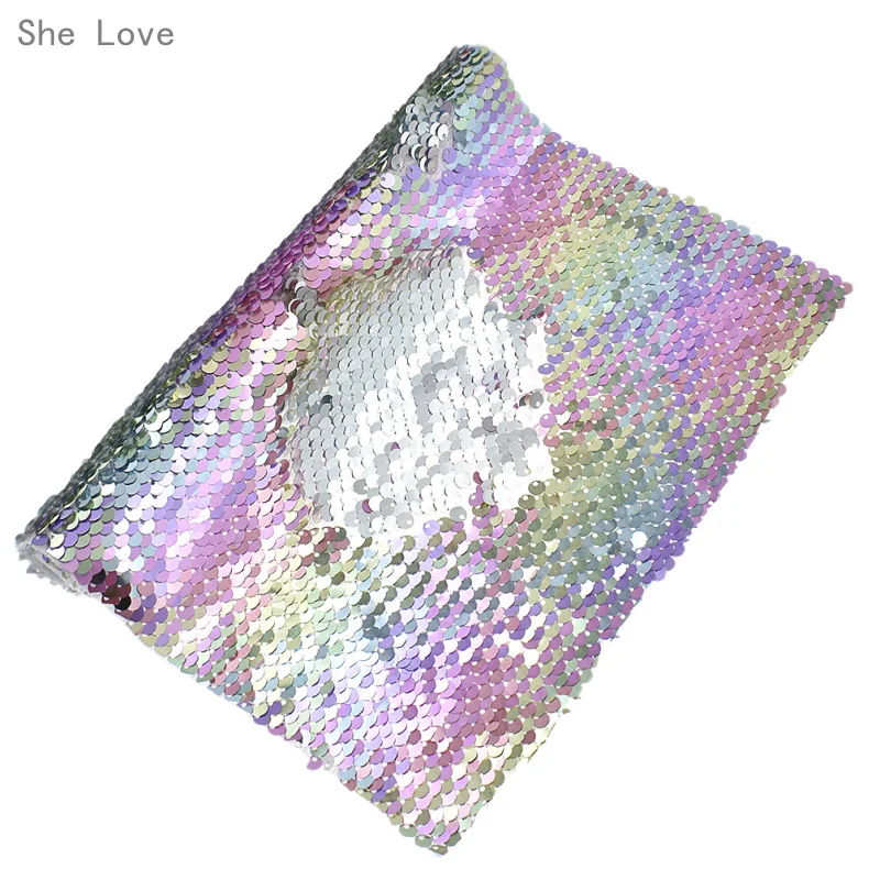 Chzimade Rainbow Reversible Sequin Fabric Sewing Cloth Garments DIY Handmade Materials Craft Making Accessories