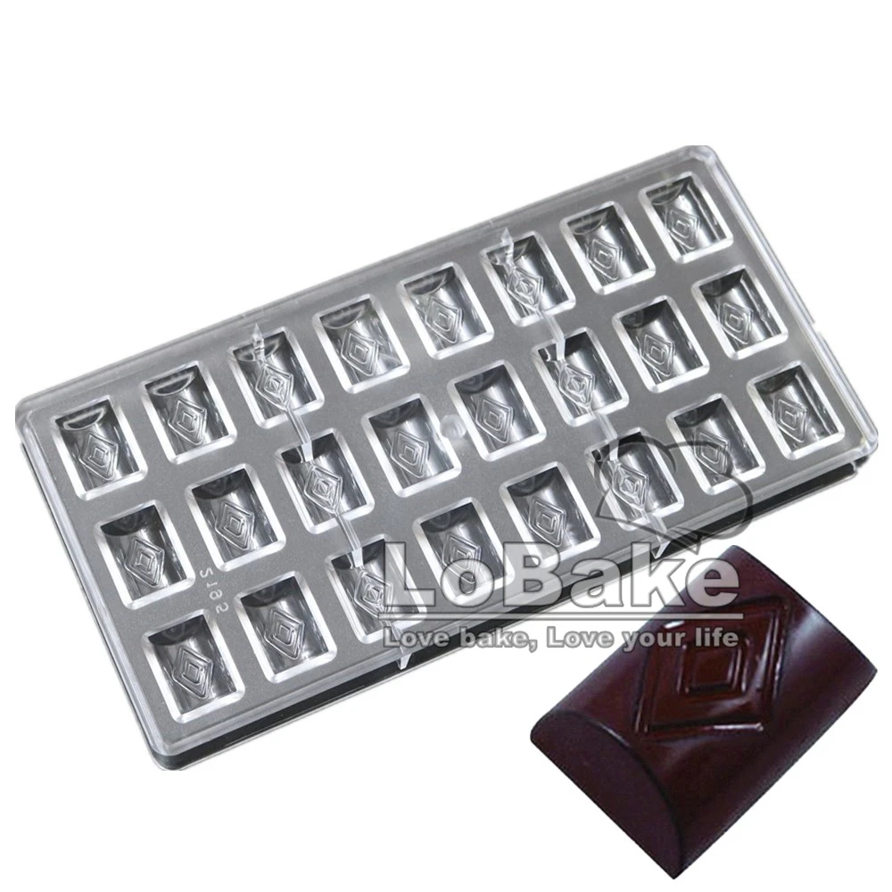 24 cavities rectangle circular cylinder with checks shape chocolate mould PC Polycarbonate moulds fondant baking decorating tool