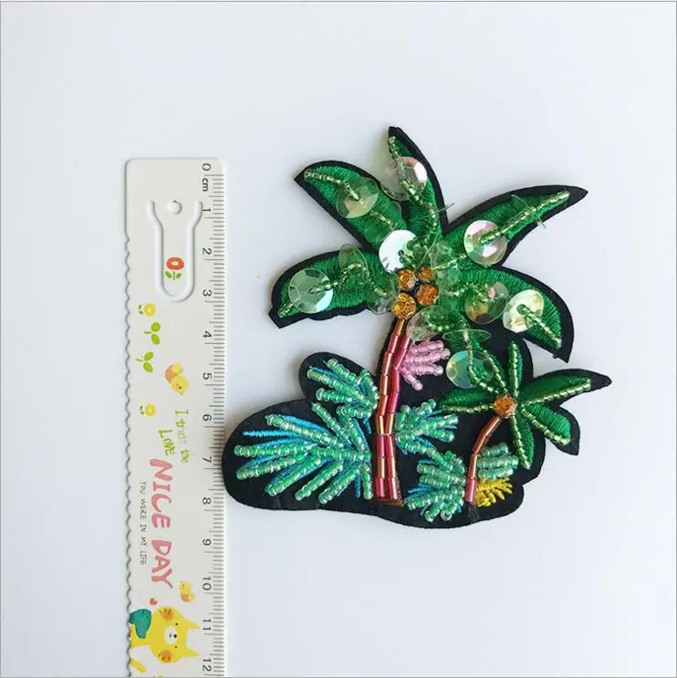 1Pcs Beaded Coconut Palm Tree Sequined Patch for Clothing Sewing on Patch Beading Applique for Jackets DIY Decoration Patches